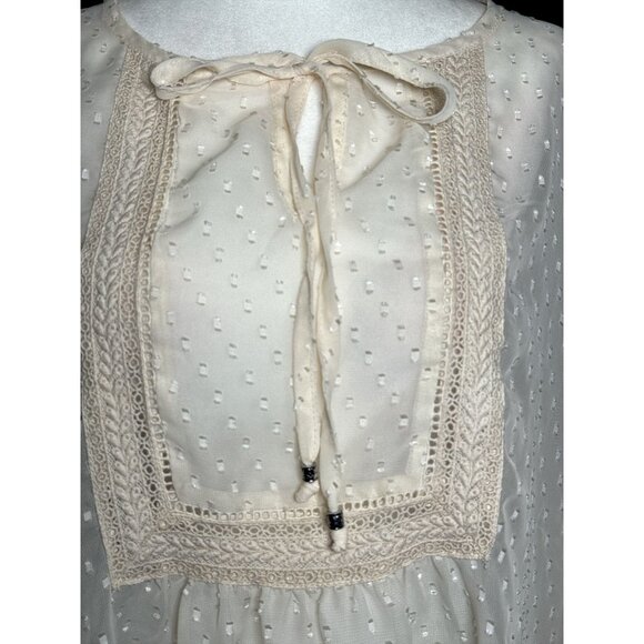 Maurices Size M Womens Sheer Polka Dot Cream Relax Blouse With Crochet Detail - Picture 5 of 9